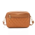 Brown quilted faux leather crossbody camera bag with front zipper and gold metal hardware - Brown