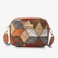 Borsa a tracolla multicolore in pelle con texture coccodrillo e tracolla larga - Marrone