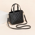 Black quilted leather bucket bag with gold hardware and adjustable strap for women - Black
