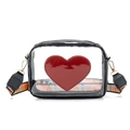 Borsa a tracolla in PVC trasparente con cuore rosso e ampia tracolla intrecciata - Nero