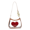 Transparent PVC crossbody bag with brown trim and red heart pocket with gold chain - Brown