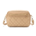 Khaki quilted crossbody bag with diamond patterns and golden hardware accents - Apricot