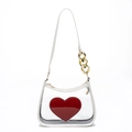 Transparent PVC crossbody bag with a red heart patch and white faux leather trim - Gray