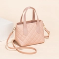 Pink quilted bucket handbag with top handles and adjustable strap for women - Pink