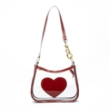 Transparent PVC crossbody bag with red heart patch and golden chain strap detail - Red