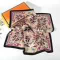 Purple and beige paisley pattern silk scarf variant shown with elegant gift box decor - Purple Black Paisley