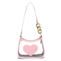 Pink heart transparent PVC shoulder bag with golden chain and faux leather strap - Pink