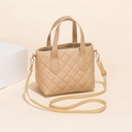 Beige quilted bucket bag with rhombus stitching and matching crossbody strap - Khaki