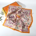 Elegant paisley square silk scarf in purple and beige with bright orange border - 70*70cm / Paisley Orange