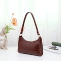 Deep burgundy baguette bag with crocodile embossed texture and golden hardware - Coffee