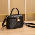 Chic black quilted bucket bag with golden hardware and adjustable shoulder strap - Small / Black