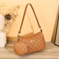 Bolso bandolera marrón acolchado con monedero redondo y placa dorada de lujo - Marrón