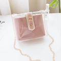 Rosafarbene Innentasche in transparenter PVC-Umhängetasche mit goldener Kette - Rosa
