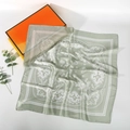 Light green paisley silk scarf with satin finish and floral print pattern, 70cm square - 70*70cm / Light Green Paisley