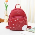 Mini mochila roja de cuero sintético con estampado de margaritas y cremallera dorada - Rojo