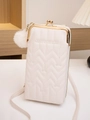 Borsa a tracolla bianca trapuntata per cellulare con chiusura dorata e pompon - Bianco