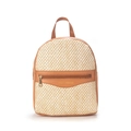 Straw and brown leather mini backpack with gold zippers and casual woven design - Brown