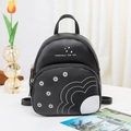 Mini mochila negra de cuero PU con estampado de margaritas y texto ESPECIALLY FOR YOU - Negro