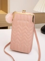 Borsa a tracolla rosa per cellulare con cuciture a onda e pompon decorativo - Rosa