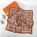 Brown paisley silk scarf with satin finish and white patterns on a white background - 70*70cm / Khaki White Paisley