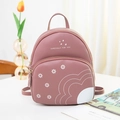 Mini sac à dos rose poudré en cuir PU pour femme avec imprimé floral et poches - Violet