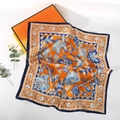 70cm luxury paisley print silk scarf in vibrant orange and navy blue finish - 70*70cm / Orange Blue Floral Retro
