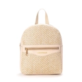 Women's beige woven backpack in PU leather and straw blend with front zipper pocket - Khaki