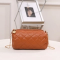 Compact caramel quilted cylinder bag with fine PU leather and gold chain strap - Brown