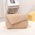 Elegant beige quilted chain bag with classic diamond stitch pattern and gold metal trim - Khaki