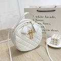 Elegant white round quilted bag with gold swan pendant and top handle for women - White