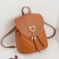 Brown quilted mini backpack with cat-ear metal ring and pearl pendants in matte finish - Brown