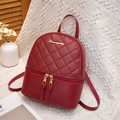 Chic burgundy mini backpack with quilted pattern and gold zipper for ladies fashion - Red