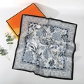 French style square silk scarf with vintage floral paisley print in grey-blue finish - 70*70cm / Grey Blue Floral Retro