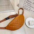 Caramel brown quilted waist bag with adjustable strap and diamond lattice pattern - Orange
