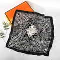 Silk-textured square scarf with paisley print in black and white with orange gift box - 70*70cm / Black White Paisley Center Blank