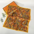 Luxurious 70cm yellow paisley print silk square scarf in a decorative gift box setup - 70*70cm / Yellow Orange Large Paisley