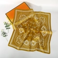 Golden paisley silk scarf with white dotted border displayed beside luxury orange gift box - 70*70cm / Golden Yellow Paisley