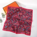 70cm paisley print silk square scarf in red and royal blue with pink border - 70*70cm / Rose Red Purple Blue Paisley