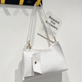 Minimalist white stone pattern shoulder bag with faux crocodile texture and gold hardware - White