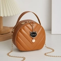 Brown quilted mini square handbag with gold chain strap and cute cat charm decoration - Brown