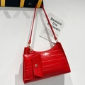 Red crocodile texture underarm shoulder bag with mini attachment set for women - Red