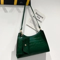 Dark green shoulder bag with crocodile texture and matching mini pouch accessory - Green