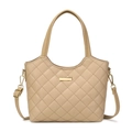 Elegante beige gesteppte Tragetasche aus Kunstleder mit Gold-Schnalle und Schultergurt - Khaki