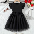 Black summer mesh princess dress for girls with polka dots and ruffled sleeves - 90cm / Black
