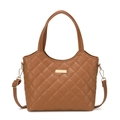 Sac fourre-tout matelassé marron élégant avec détails dorés et bandoulière - Marron