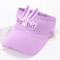 Purple knitted open top sun hat with cute 3D bunny ears for children summer protection - Purple