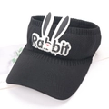 Close-up of black knitted sun visor with 3D Rabbit letters and cute ears design - Black