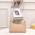 Chic beige quilted shoulder bag with diamond stitching and elegant metal zipper - Khaki