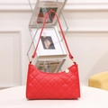 Classic red quilted shoulder bag with gold zipper and elegant diamond stitching - Red
