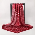 Red and white 90cm paisley silk scarf featuring dot pattern stitching and satin finish - Wine Red Paisley Print